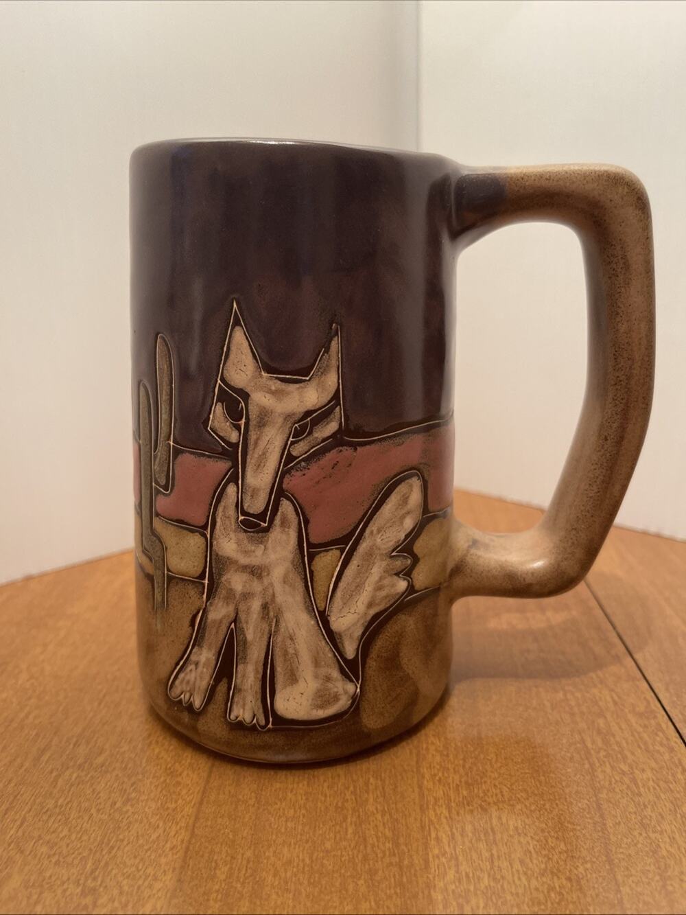 Hand Painted Mug Mara Mexican Stoneware Southwestern Wolf Coyote 16 Oz Hand Made